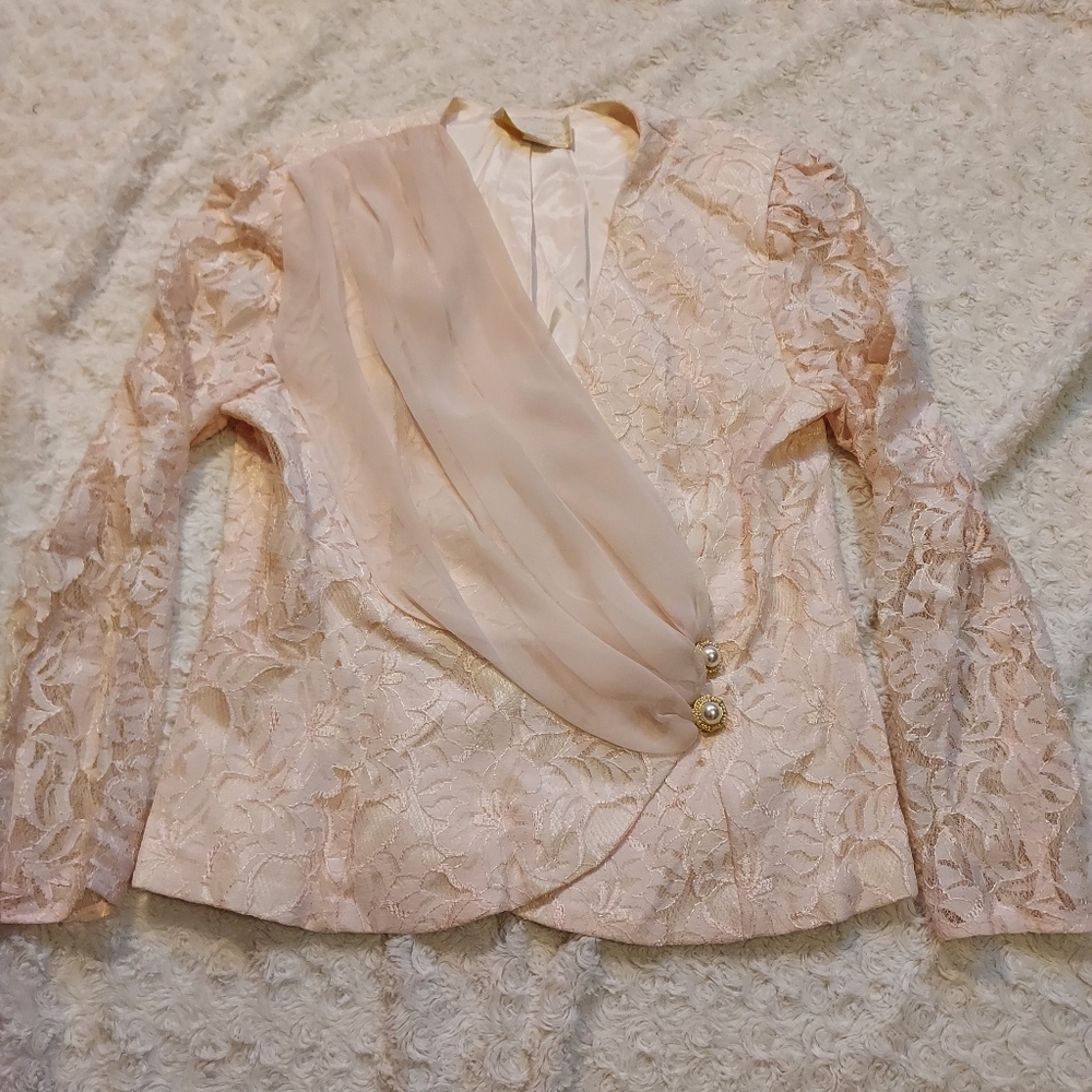 Vintage Maya Jornot Pink Lace Jacket Grandmacore Wedding Old Money 80's Vibe